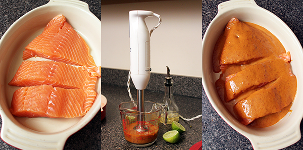 Salmón al horno con salsa de chipotle La Morena Salmón al horno con salsa de chipotle La Morena