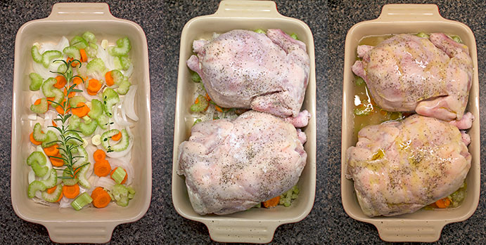 Gallinas con salsa de champiñones y vino - Preparación Gallinas con salsa de champiñones y vino - Preparación