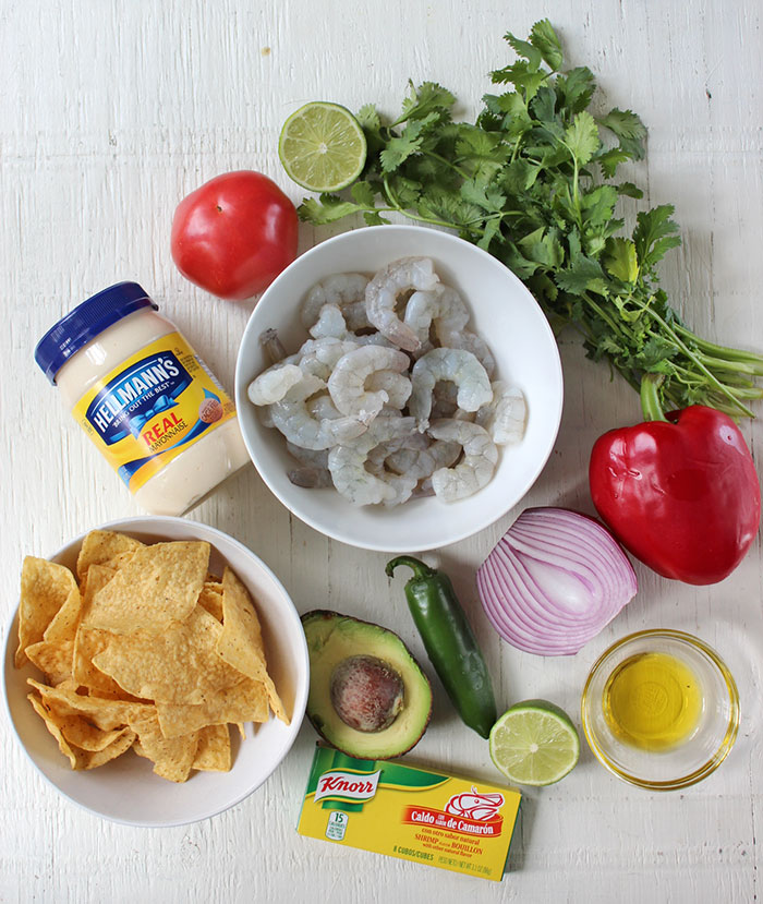 Ceviche de camarón con tortilla chips - Ingredientes Ceviche de camarón con tortilla chips - Ingredientes