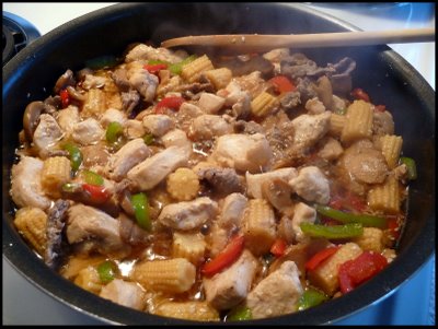 Tallarines con pollo y verduras