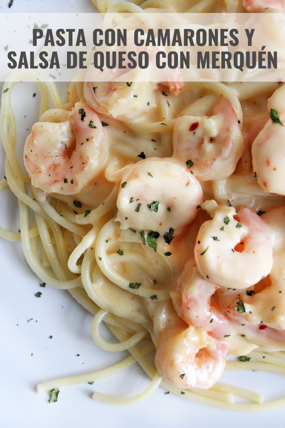 Pasta con camarones y salsa de queso con merquén