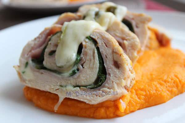 Filete de pollo relleno con jamón, queso y espinaca